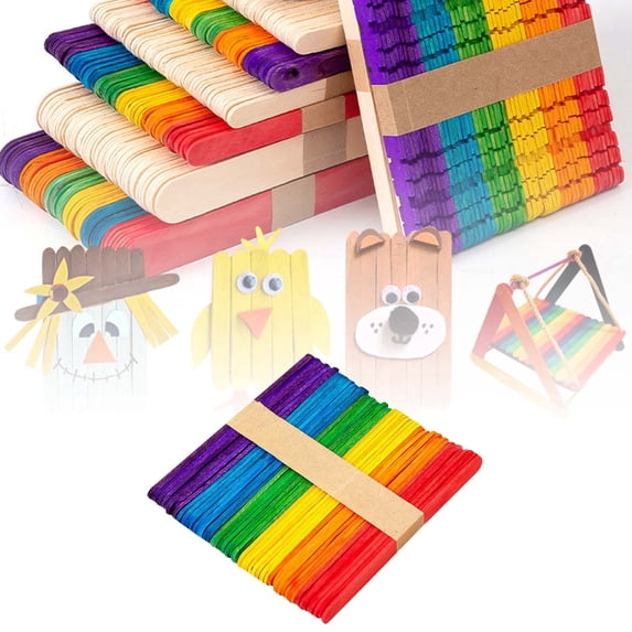 100PCS 4.5Inch Natural & Colored Birch Wood Craft Sticks, FoodâGrade Sticks for DIY Crafts, Lollipops and Baking