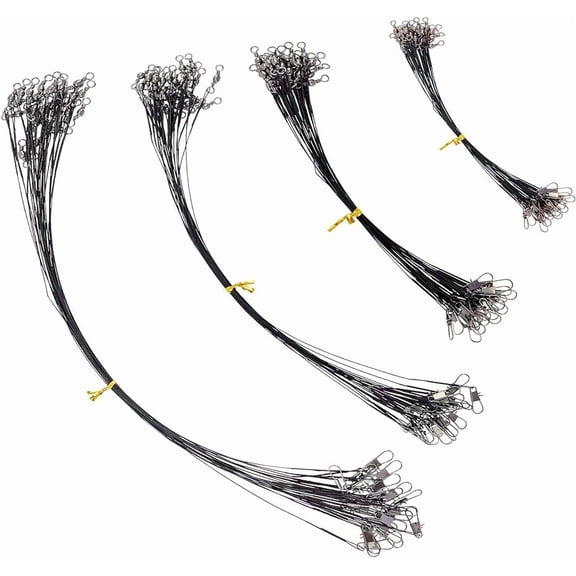 100PCS 4 Sizes Black Steel Fishing Wire Leaders Fishing Line Wire Leaders with Swivels and Snaps for Freshwater Saltwater Fishing