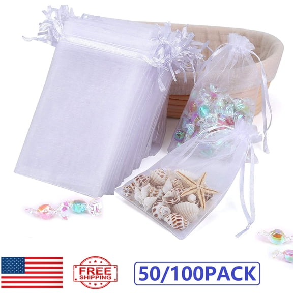 100PCS 4x5 Inch Organza Gift Bags for Jewelry Party Wedding Favor Premium Sheer Gift Drawstring Pouch Candy Bags