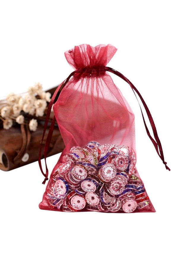 100PCS 4x6 Inches DarkRed Organza Gift Bags with Drawstring Wedding Favors Bag Candy Bags Jewelry Pouches for Baby Shower Wedding Birthday Party Christmas