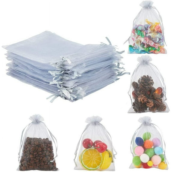 100PCS 4x6 Inches LightGrey Organza Gift Bags with Drawstring Wedding Favors Bag Drawstring Organza Jewelry Candy Pouch Party Wedding Favor Gift Bags