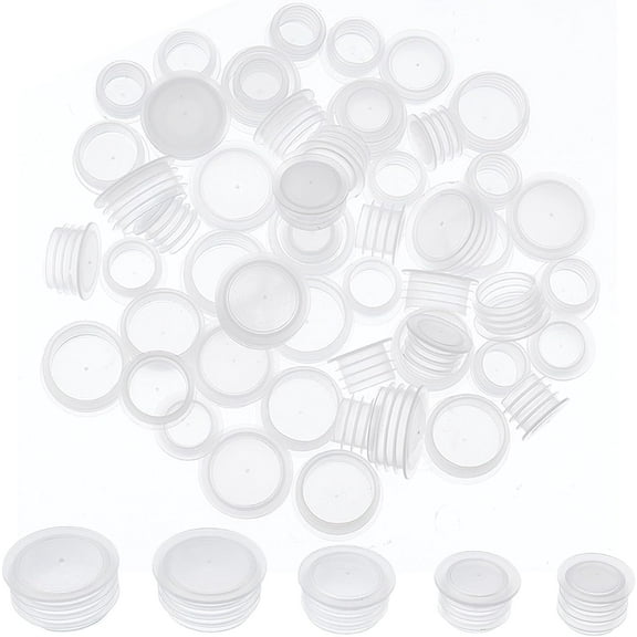 100PCS 5 Sizes Plastic Salt and Pepper Shaker Stoppers 7/16 to 3/4 Inch Wine Bottle Stoppers Replacement Plug Bottle Shaker Caps Reusable Clear Round End Caps