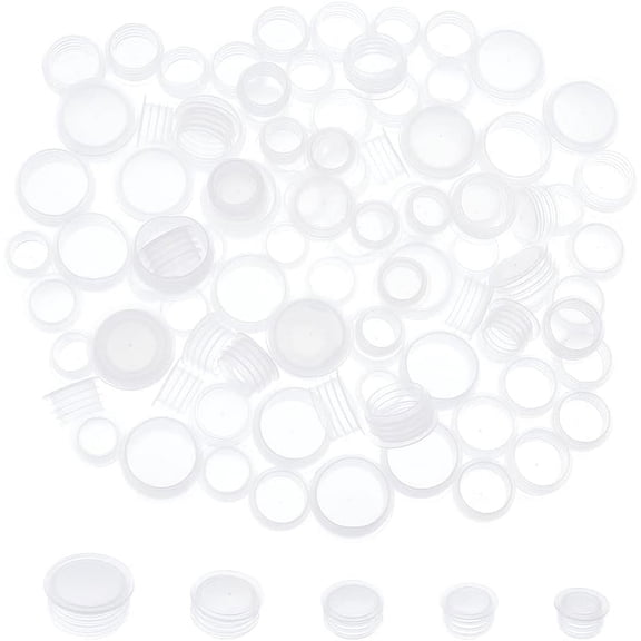 100PCS 5 Sizes Plastic Salt and Pepper Shaker Stoppers Caps 1/2 37/64 21/32 11/64 57/64 Inch Replacement Plug Reusable Clear Bottle Stoppers Round Plastic End Plug for Bottles Pipes
