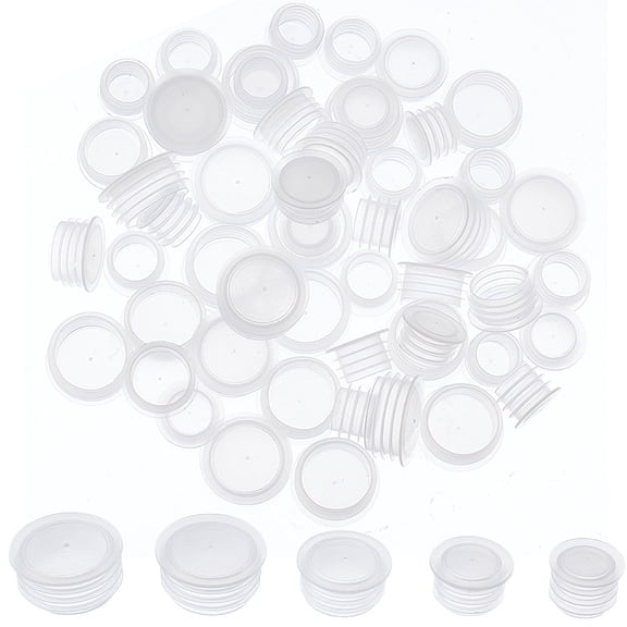 100PCS 5 Sizes Plastic Salt and Pepper Shaker Stoppers 7/16 to 3/4 Inch Wine Bottle Stoppers Replacement Plug Bottle Shaker Caps Reusable Clear