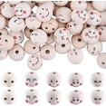 thumbnail image 1 of 100PCS 5 Styles Face Wooden Beads 20MM Large Round Natural Large Bulk Face Head Beads Spacer 5MM Hole Ball for Jewelry Making DIY Craft Christmas Garland Project Festival, 1 of 9