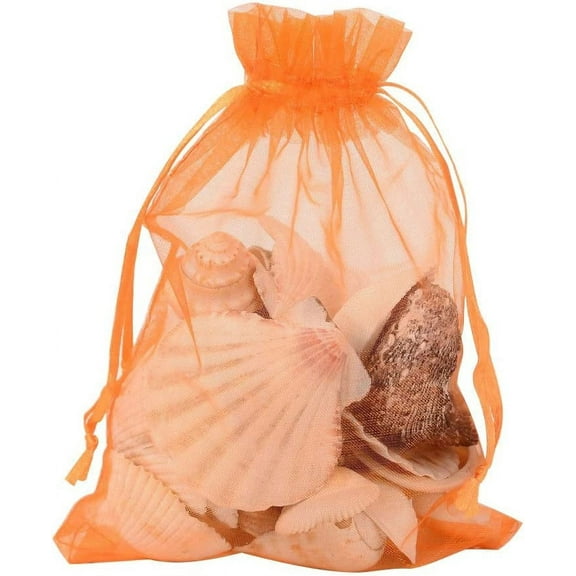 100PCS 5x7 inch OrangeRed Organza Drawstring Bags Party Wedding Favors Bag for Baby Shower Birthday Party Christmas for diy