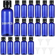 100 Pcs 60ML Plastic Liquid Separate Bottles, Leak-Proof Refillable Squeeze Bottles, Sub-packed Bottles with Funnels, Small Cosmetic Containers for Lotion, Blue Portable Travel Size Empty Bottles