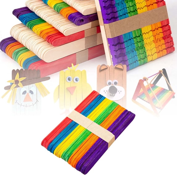 100PCS 6Inch Natural & Colored Birch Wood Craft Sticks, FoodâGrade Sticks for DIY Crafts, Lollipops and Baking