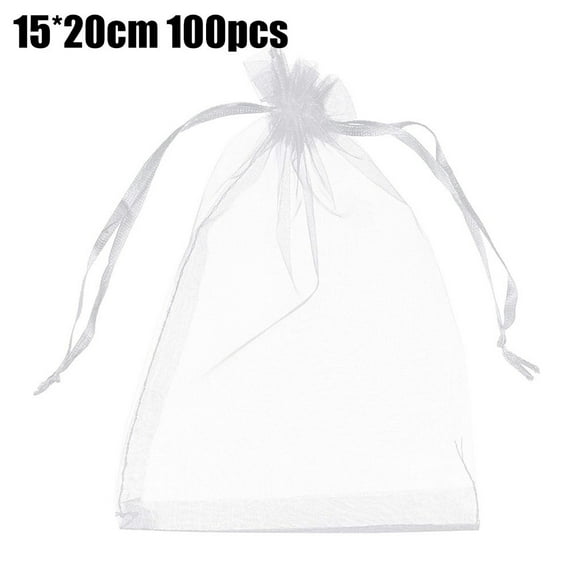 100PCS 6X8 Inch Organza Gift Bags for Jewelry Party Wedding Favor, Premium Sheer Gift Drawstring Pouch Candy Bags(White)