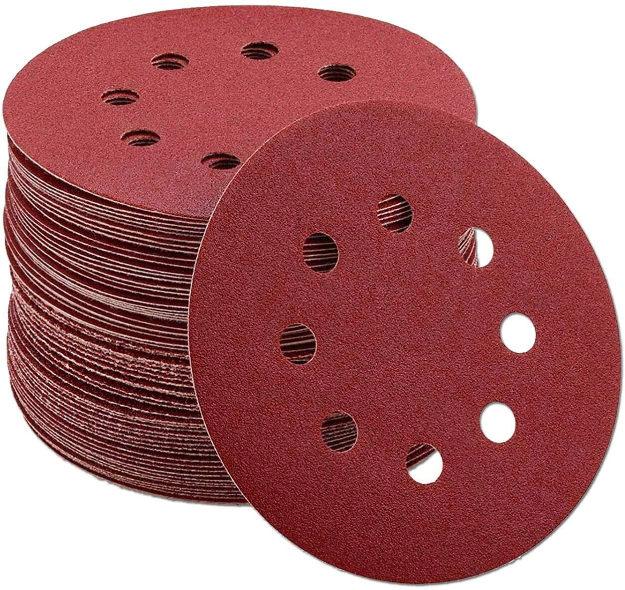 100PCS 80 Grit 5 inch Sanding Discs Hook Loop 8-Hole Orbital Sander Paper Pad
