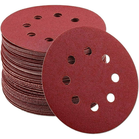 100PCS 80 Grit 5 inch Sanding Discs Hook Loop 8-Hole Orbital Sander Paper Pad