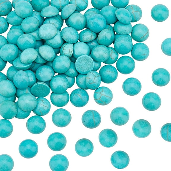 100PCS 8mm Turquoise Gemstone Turquoise Beads Flat Back Stone Cabochons Craft Findings for DIY Jewelry Making-Half Round 100pcs
