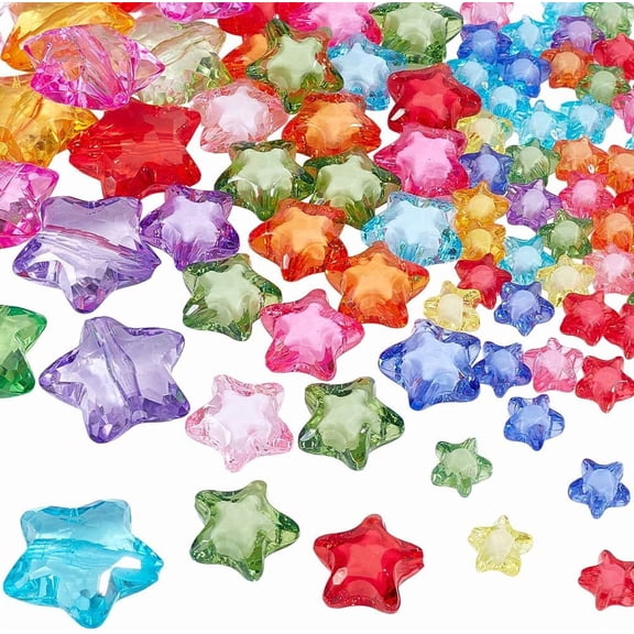 100PCS Acrylic Large Star Beads 3 Sizes Star Shape Charming Beads Transparent Acrylic Beads