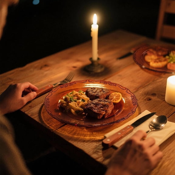 100PCS Amber Plastic Plates - Clear Brown Plastic Plates Disposable Heavy Duty - Disposable Plates for Party Including 50PCS 10'' Dinner & 50PCS 7.5'' Dessert Plate