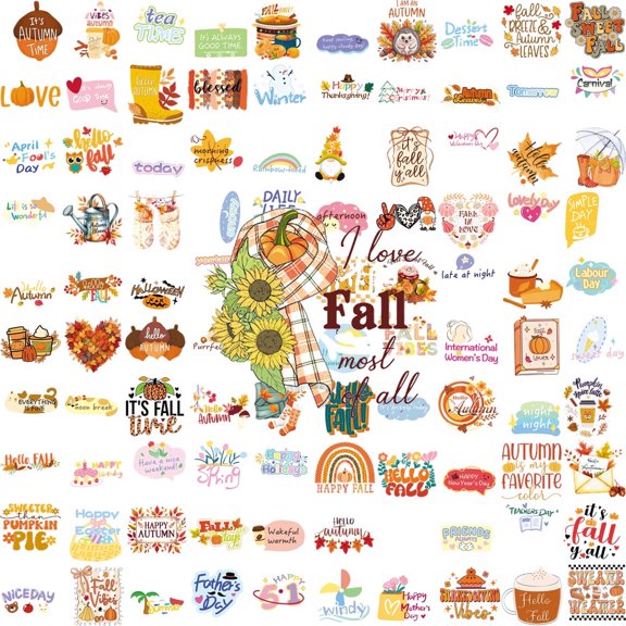 100PCS Autumn Fall Motivational Stickers Waterproof Reusable Vinyl Decals