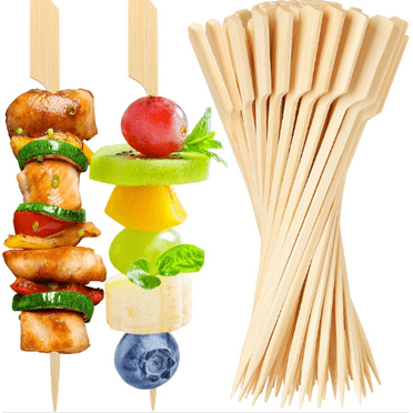 100PCS Bamboo Skewers for Appetizers, Long Cocktail Picks Fancy Toothpicks for Appetizers, Flat Paddle Wooden Skewers Food Sticks for Party Drinks Fruit BBQ, Charcuterie Boards Accessories, 4.72 Inch