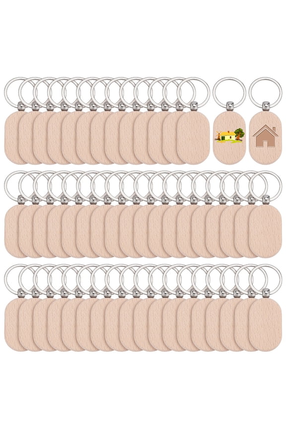 100PCS Beech Wood Keychains Blank 2.32x1.18x0.3 Inch Keychain Blanks