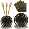 thumbnail image 1 of 100PCS Black and Gold Party Supplies Dots Tableware Set Serves 25, Gold Dots Black Paper Plates with Napkins and Plastic Forks for Birthday Wedding Christmas Cocktail Party Baby Shower, 1 of 7