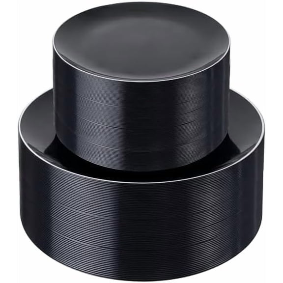 100PCS Black Plastic Plates - Heavy Duty Black Disposable with Silver Rim Include 50 Each (10 inch Dinner & 7 inch Dessert) Plates, Ideal for Party & New Year