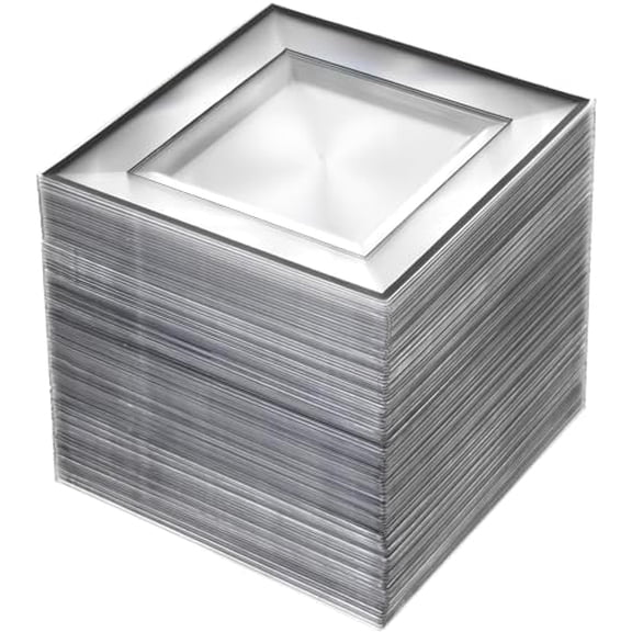 100PCS Black Square Plastic Plates Disposable - 6 inch Clear and Black Dessert/Cake Plates - Premium Hard Square Small Appetizer for Party, Halloween & New Year