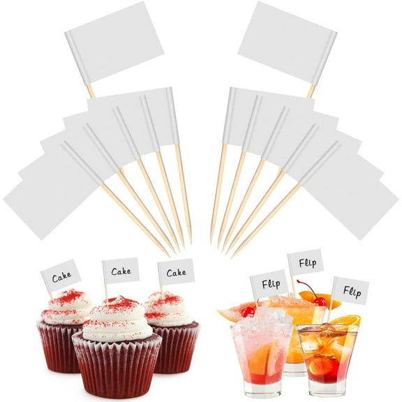100PCS Blank Toothpick Flags Food Labels (3.5 * 2.5cm) Fruit Picks for Party Food, Cheese Plate & Cupcake Toppers, Cheese Labels, Baby Shower Names, Fruit Salad Cocktail Sticks Food Supplies (White)