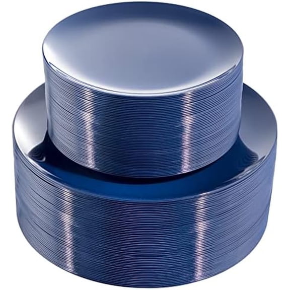 100PCS Blue Plastic Plates - Heavy Duty Navy Blue Disposable - Include 50PCS 10.25inch Dinner & 50PCS 7.5 inch Dessert/Salad Plates - Ideal for Party & Labor Day