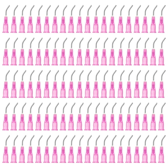 100PCS Blunt Tip Dispensing Needles with Bent Blunt Needle, 0.4 Inch 18G Industrial Liquid Dispenser Needle Tips for Refilling Ink, Adhesive, Glue, Pink Precision Applicator Syringe Tips