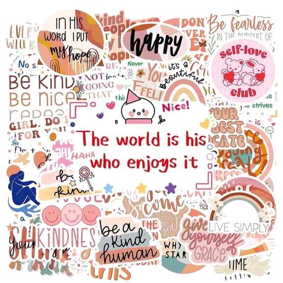 100PCS Boho Style English Short Quote Stickers – Inspirational Phrases with Artistic Floral & Retro Elements for Learning and Cheer, Vinyl Decals for Laptops Water Bottles Notebooks Helmets.