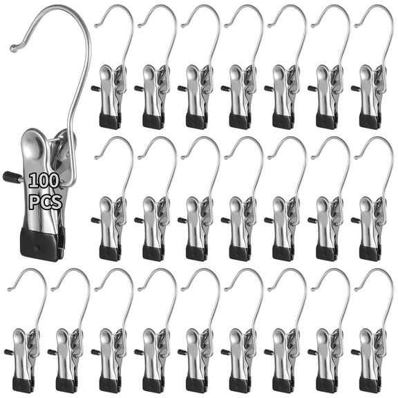100PCS Boot Clips with Hooks, Stainless Steel Multipurpose Clothes Pins, Boot Hanger Clips for Closet Ideal for Hanging Boots Hats Gloves Towels