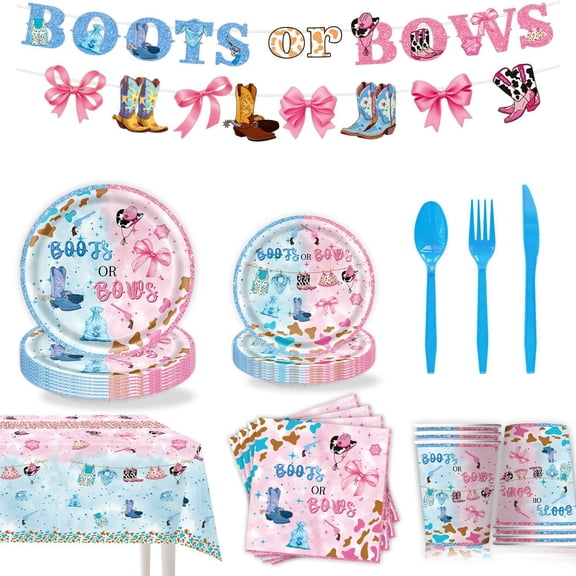 100PCS Boots or Bows Gender Reveal Decorations, Party Supplies Set for Birthday, Gender Reveal, Western Theme