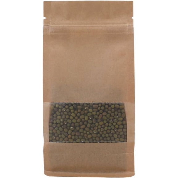 100PCS Brown Kraft Stand-Up Side Gusset Zip Top Lock Bags w/Window 12x22+6cm (4.7x8.6+2.3")