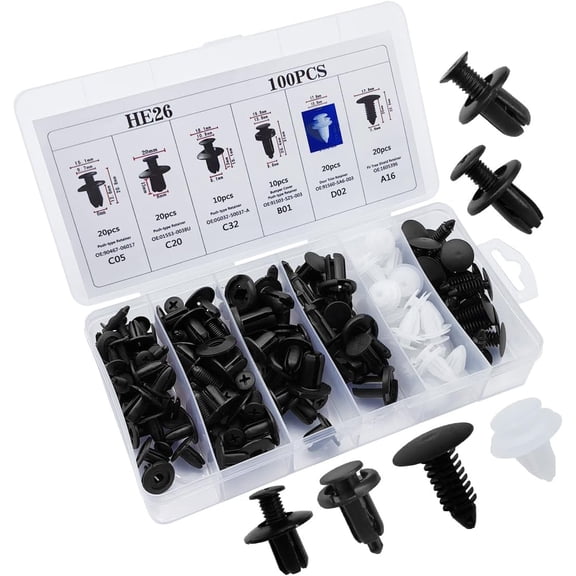 100PCS Car Bumper Clips, Plastic Car Push Pin Rivet Set, 6 Sizes Auto Body Trim Screw Fasteners Push Retainer Clip Kit, Auto Fenders Clips Replacement Parts for Most Cars (100PCS)