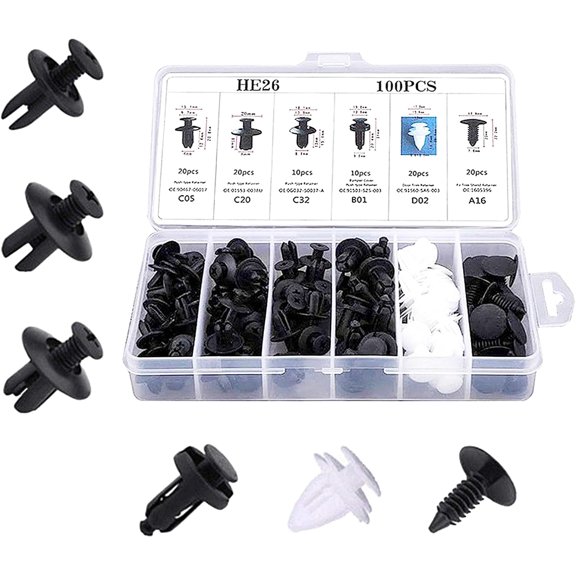 100PCS Car Bumper Retainer Clips, Automotive Body Trim Fixed Clip, Auto Door Panel Push Pin, Universal Vehicle Plastic Rivets Kit with Storage Box (100PCS)