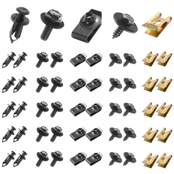 100PCS Car Screws and Bolts, Undertray Screws,Auto Body Fender Screws,Car Clips Plastic Rivet Fasteners - Universal U-Nuts Kit Engine Under Cover Splash Shield Guard Body Bolts