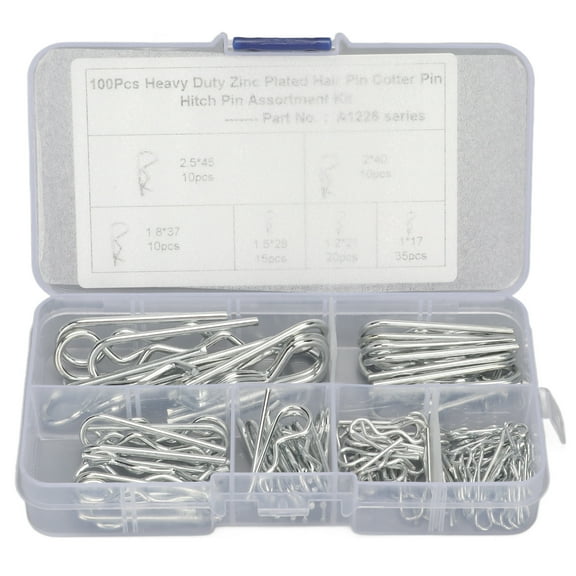 100PCS Carbon Steel R Clip Assortment Kit - Hairpin Retaining Pin Clips M1, M1.2, M1.5, M1.85, M2, M2.5