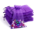 thumbnail image 1 of 100PCS Casewin Organza Gift Bag Drawstring Pouch Wedding Favors Bridal Shower Treat Jewelry Bags - 4"x6"(Purple), 1 of 9