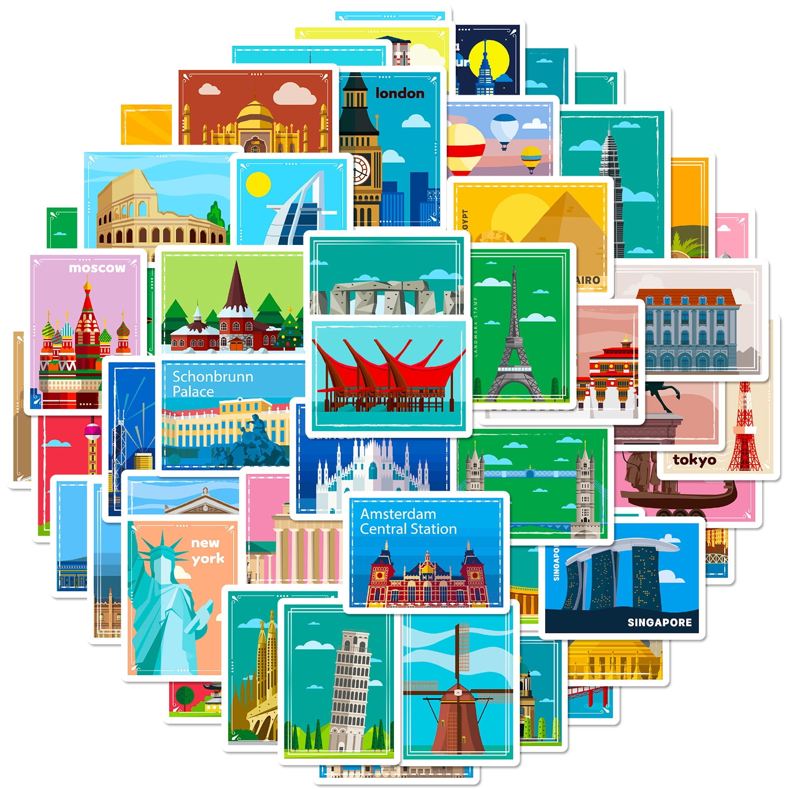 100PCS City Landmark Travel Stickers, Water Bottle Laptop Stickers ...