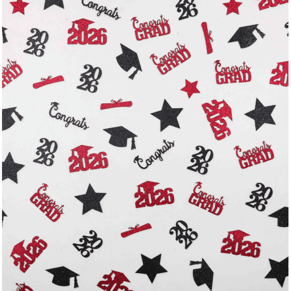 100PCS Class of 2026 Graduation Confetti, Red and Black, Glitter Congrats Grad Party Table Decorations