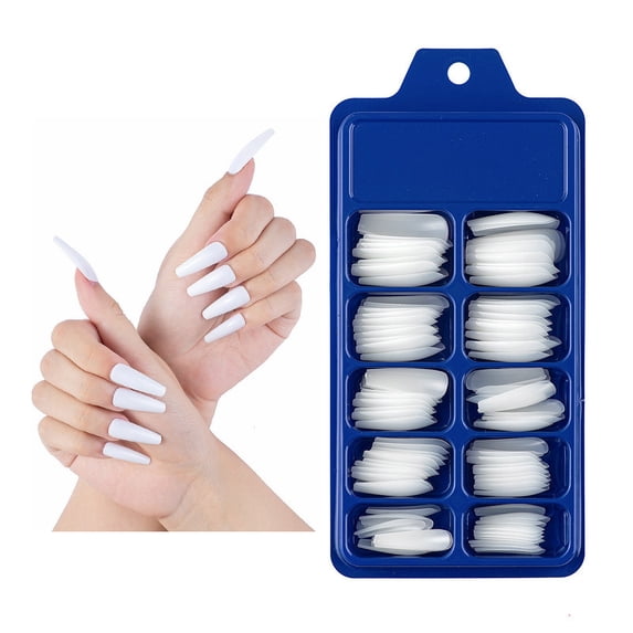 100PCS Clear Coffin Press on Nails Long Fake Nail Kit Coffin Nails Press ons Nail Medium Ballerina Glue on Nails Tips Full Cover Glossy Artificial Nails False Fingernail with Box for Women Girls