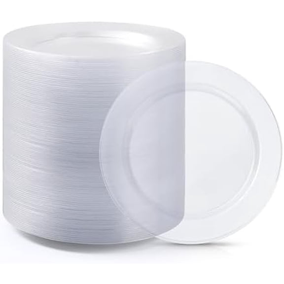 100PCS Clear Plastic Dessert Plates 7inch, Premium Hard Disposable Plates for Party, Wedding