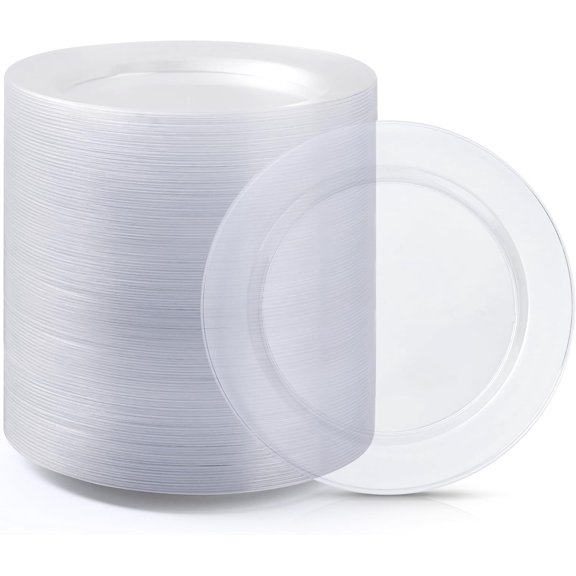 100PCS Clear Plastic Dinner Plates 10 inch, Heavy Duty Disposable Plates for Parties, Weddings, Events, Outdoor Use, Durable and Stylish Paper Plates Set