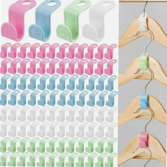 100PCS Clothes Hanger Connector Hooks, Hanger Extender Clips Clothes Hangers for Heavy Duty Space Saving Cascading Connection Hooks for Clothes Closet Multicolored