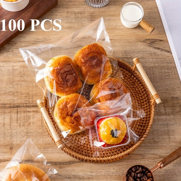 100PCS Clear Self Sealing Cellophane Cookie Bags, 6x6 Inches Self Adhesive Plastic Treat Bags for Gift Packaging