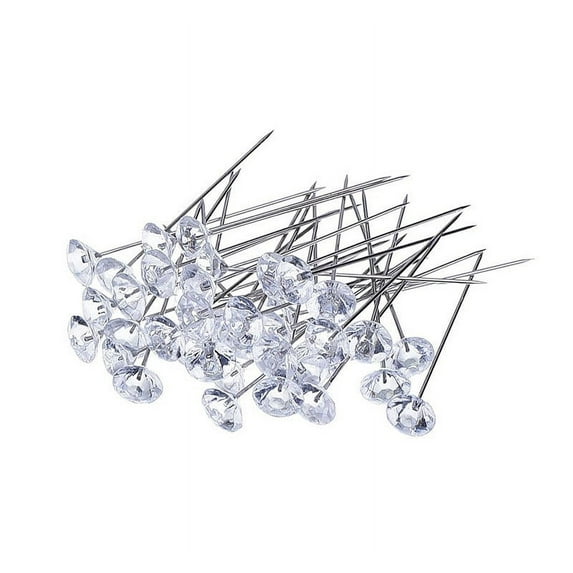 100PCS Corsage Boutonniere Pins, Sewing Corsages Flower Pins, Long 2inch Floral Diamond Rhinestones Pins, Straight Head Pins for Wedding, Jewelry DIY Decoration, Quilting and Craft-Clear-100 Pcs