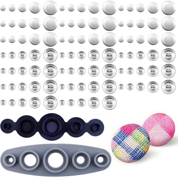 100PCS Cover Button Kit with Tools, DIY Fabric Covered Buttons Set - 5 Sizes & Fabric Template for DIY Covered Buttons, Clothes, Hats, Sweaters, Backpacks and Crafts