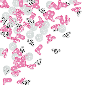 100PCS Cowgirl Party Confetti, Pink Cowboy Boots, Disco Ball, and Cow Print Shapes, Western Bachelorette Theme Table Scatter