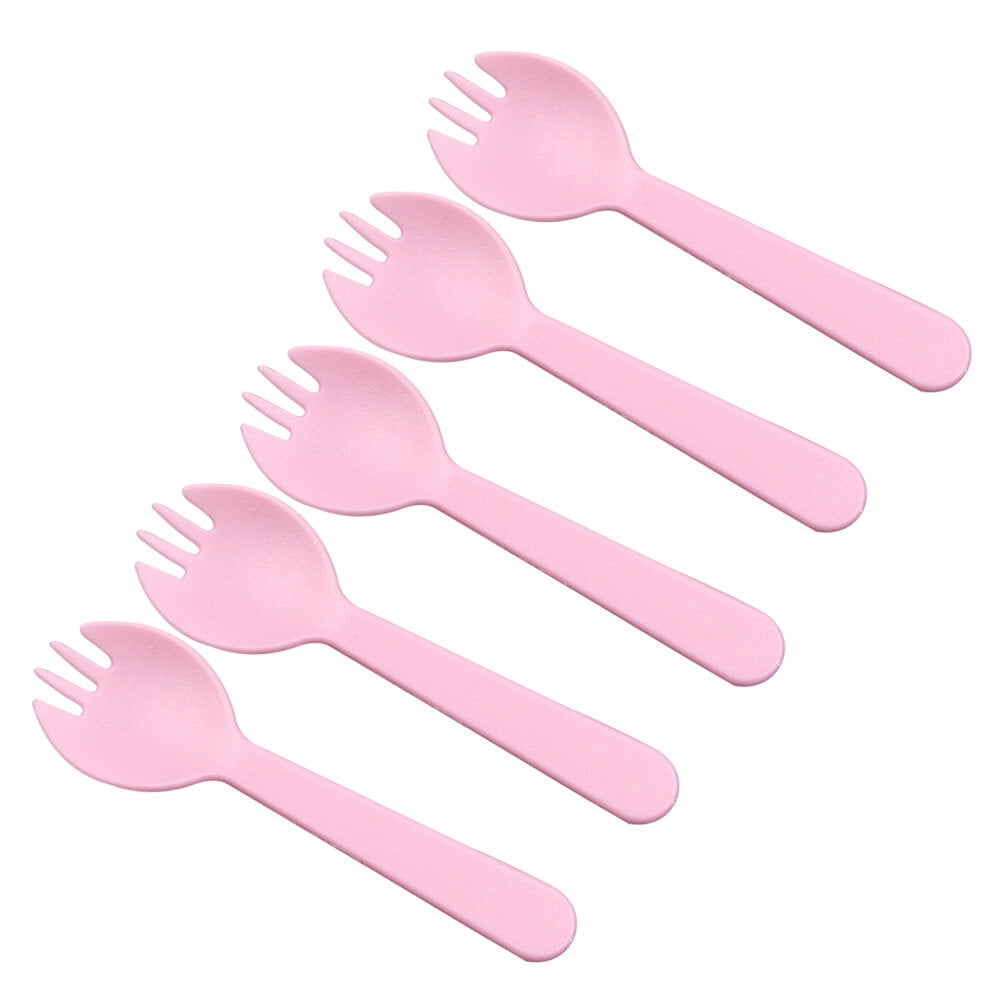 100PCS Creative 2in1 Sporks Disposable Plastic Spoon Forks for Cake