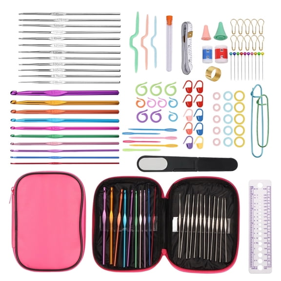 100PCS Crochet Hooks Set, Multi-Color Crochet Needles Set with Storage Case, Knitting Needles, Stitch Marker, Hand Craft Knitting Accessories for Crocheters