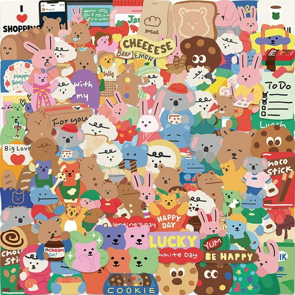 100PCS Cute Cartoon Bear Graffiti Sticker DIY Suitcase Notebook Refrigerator