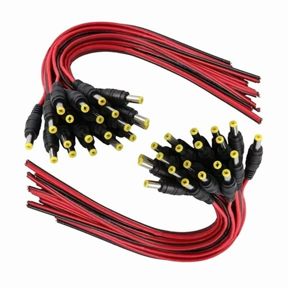 100PCS DC Power Pigtail Cable Plug 18AWG 2.1mm X 5.5mm 12V 5A Male Connector Surveillance Camera Power Cable Plug,100 x Power Pigtail Cable Plug,Black & Red